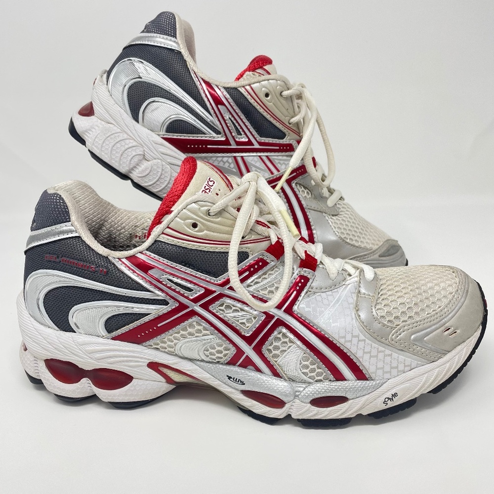 Asics Gel Nimbus 11 Womens Sz 8.5 Red White Silver T991N